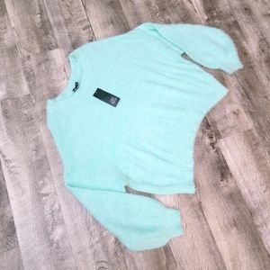 Crewneck Fuzzy Sweater Bleached Aqua.